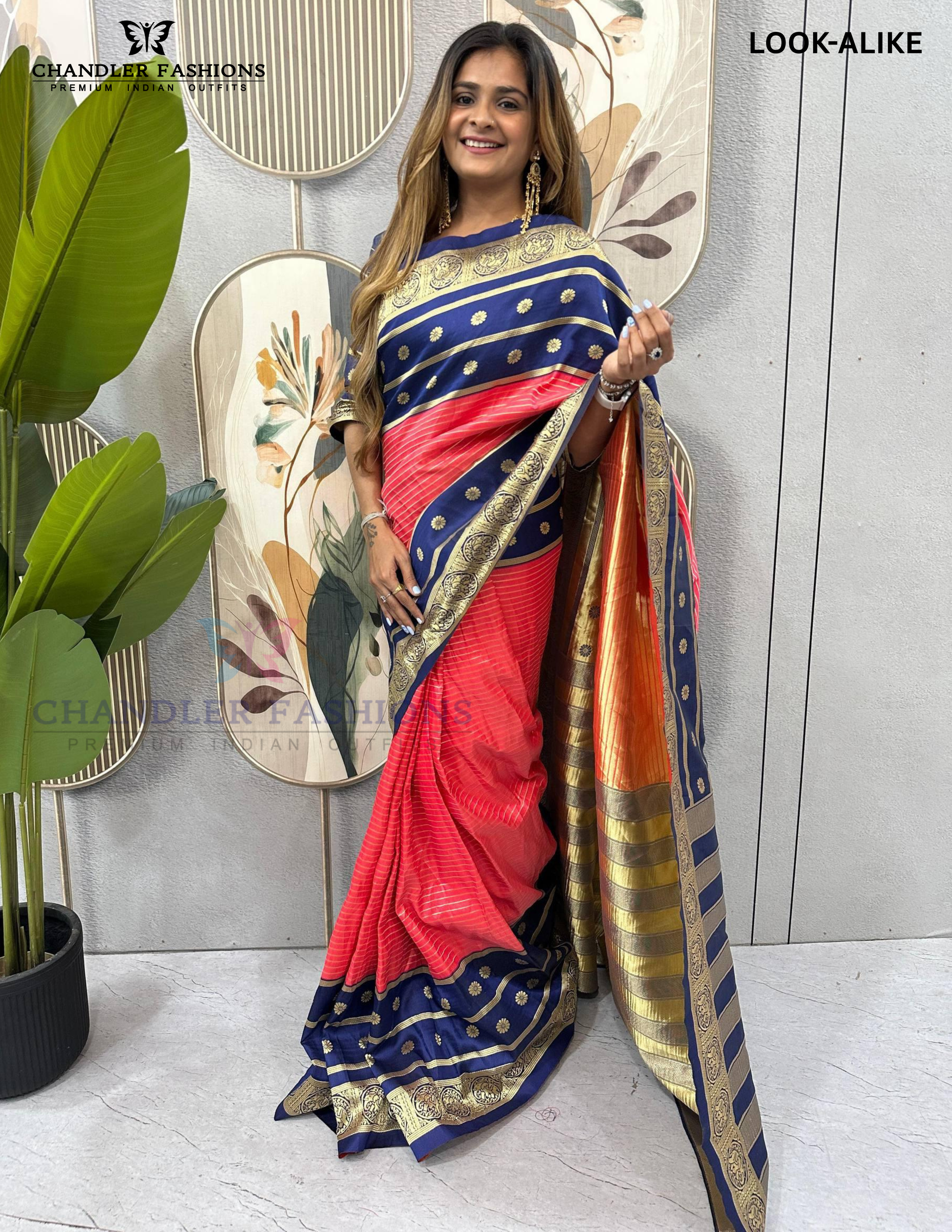 Beautiful Blue And Orange Color Mysore Silk Ready To Wear Saree