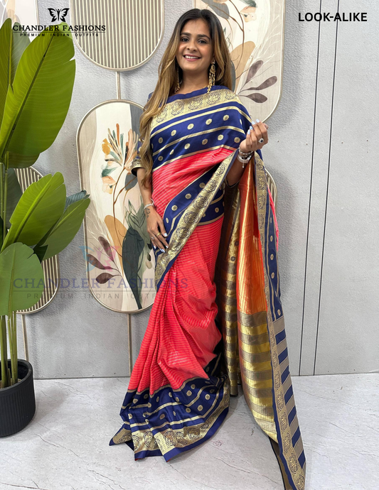 Beautiful Blue And Orange Color Mysore Silk Ready To Wear Saree