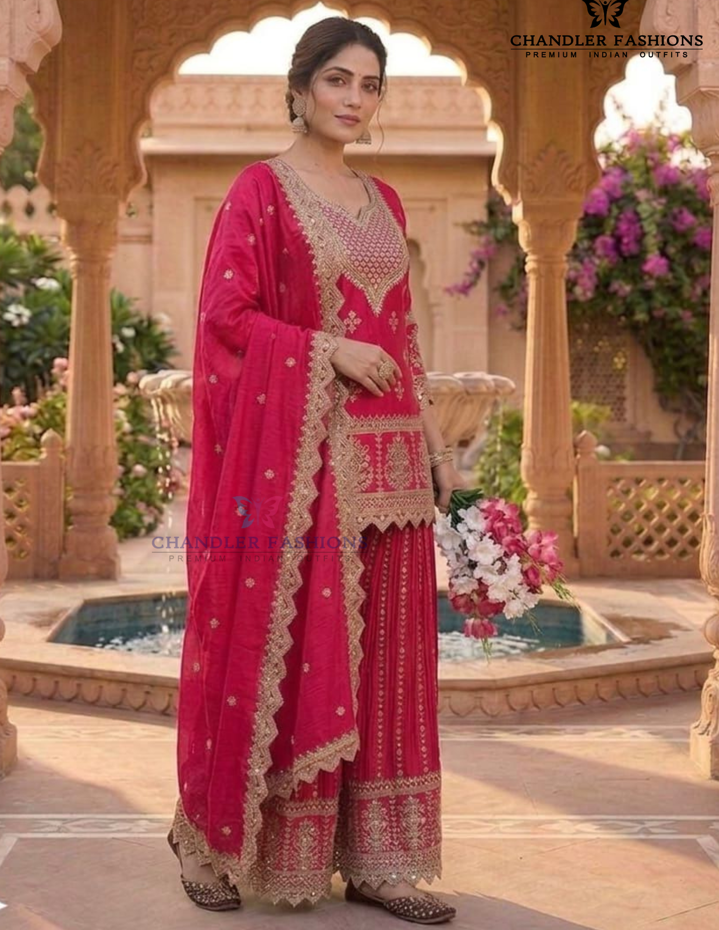 Pink Color Chinon Silk With Embroidery And Sequins Work Sharara Suit Near Me