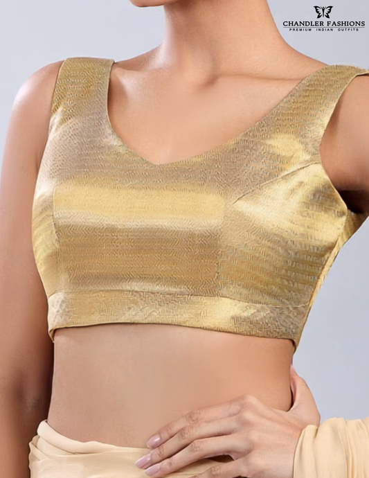 Alluring Gold Color Silk Readymade Blouse For Women