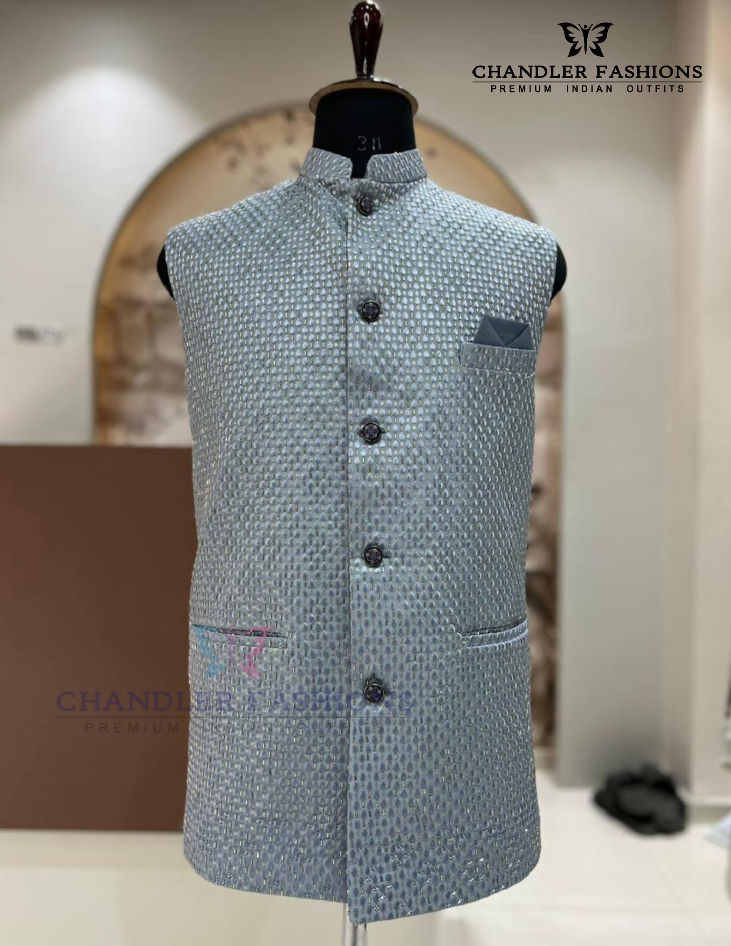 Charming Gray Color Silk With Self Design Men's Jacket