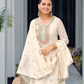 White Color Chinon With Embroidery Work Palazzo Suits Near Me
