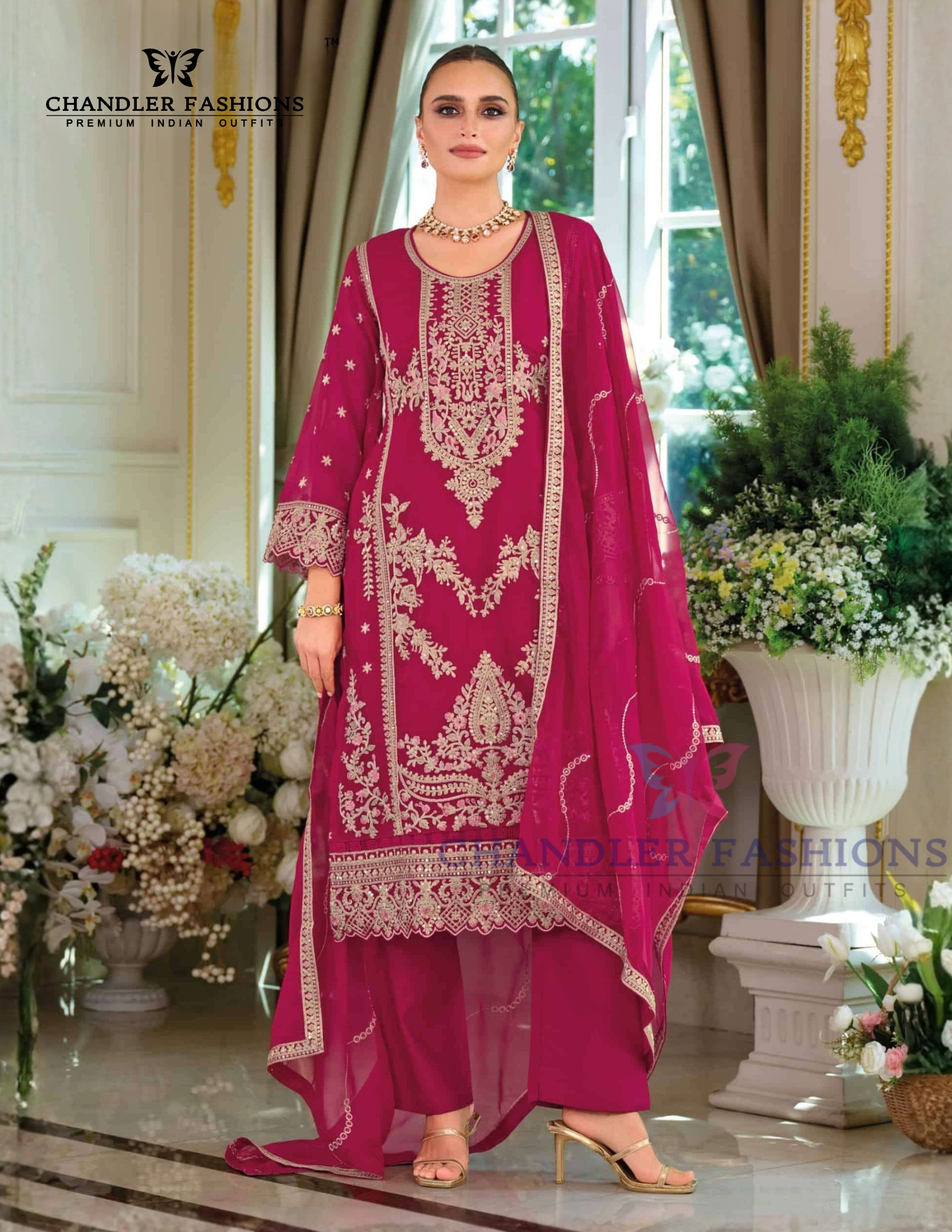 Elegant Dark Pink Color Soft Organza With Embroidery Work Salwar Suits For Women