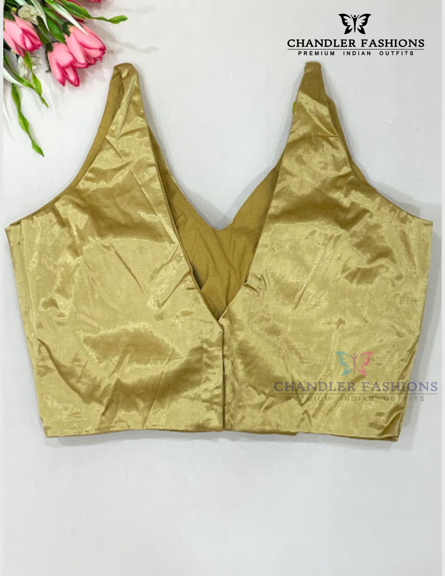 Gold Color Satin Silk Readymade Blouse Near Me