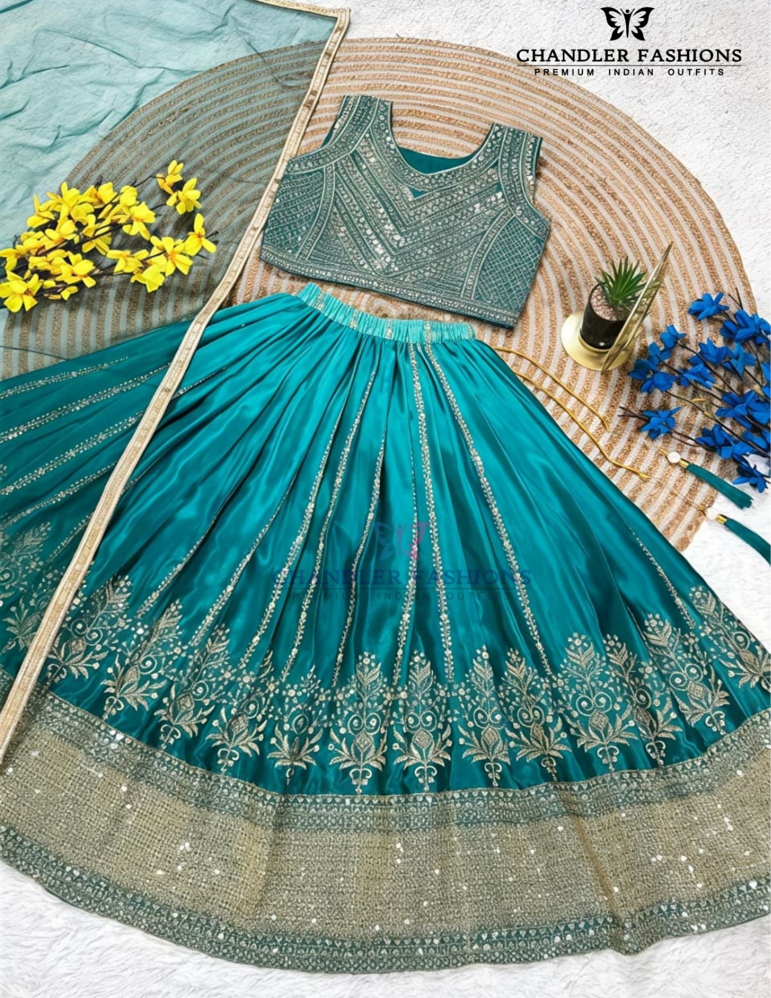 Green Color Embroidery And Sequins Work In Prescott
