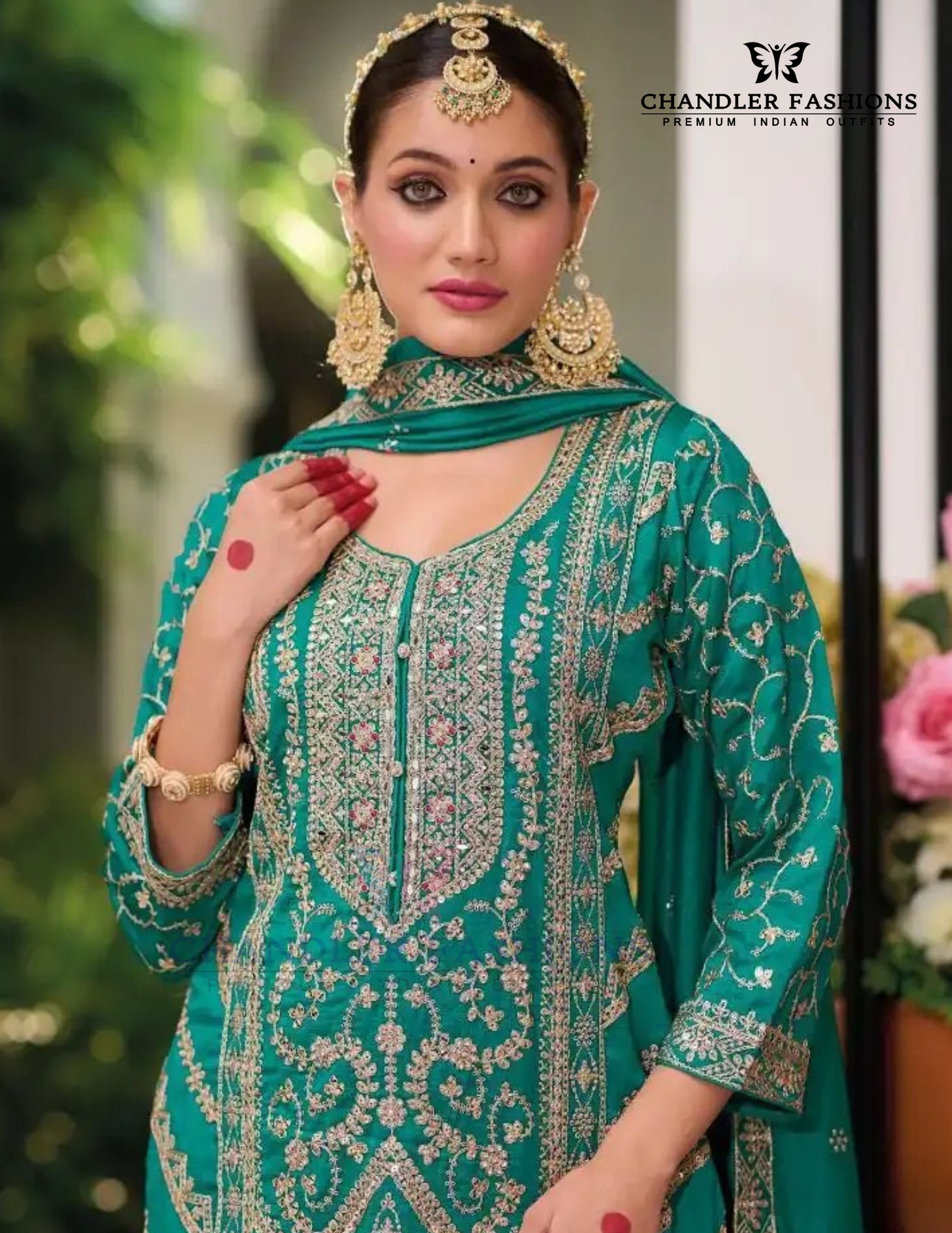 Green Color Heavy Silk With Embroidery Work Palazzo Suits Near Me
