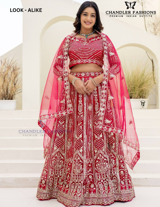 Amazing Red Color Net Embellished Embroidered Lehenga Choli With Dupatta Set For Women