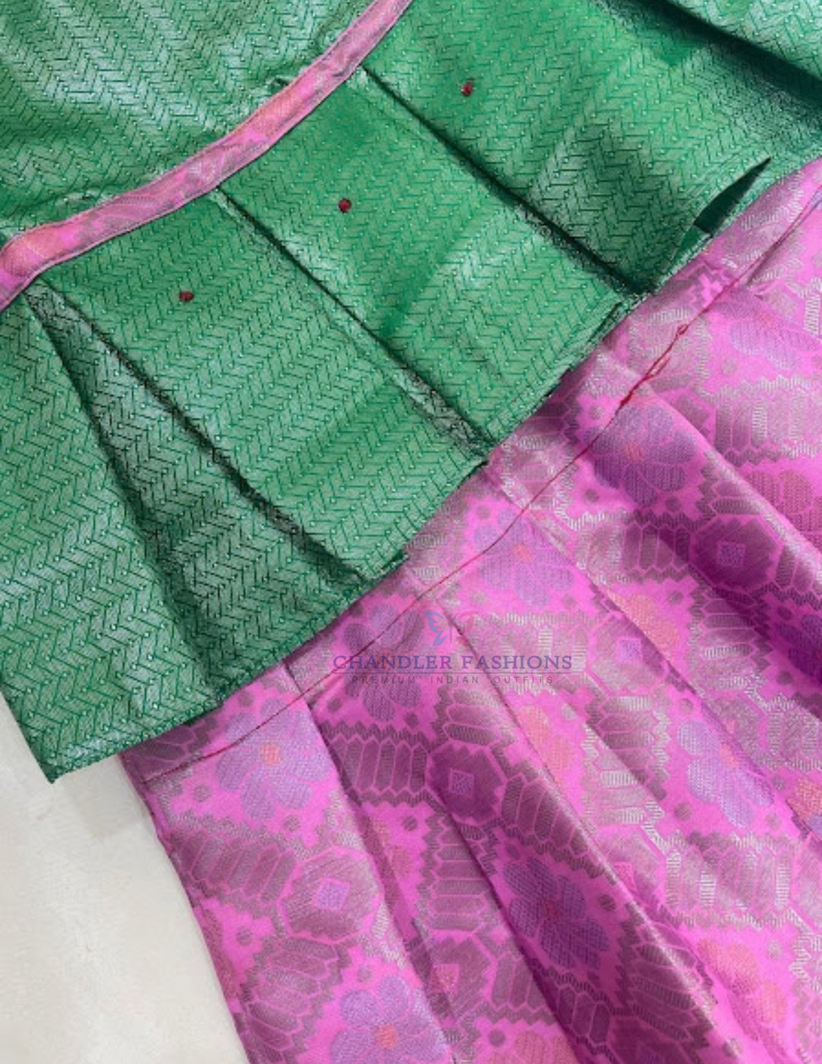 Green And Pink Color Langa Set In Tempe