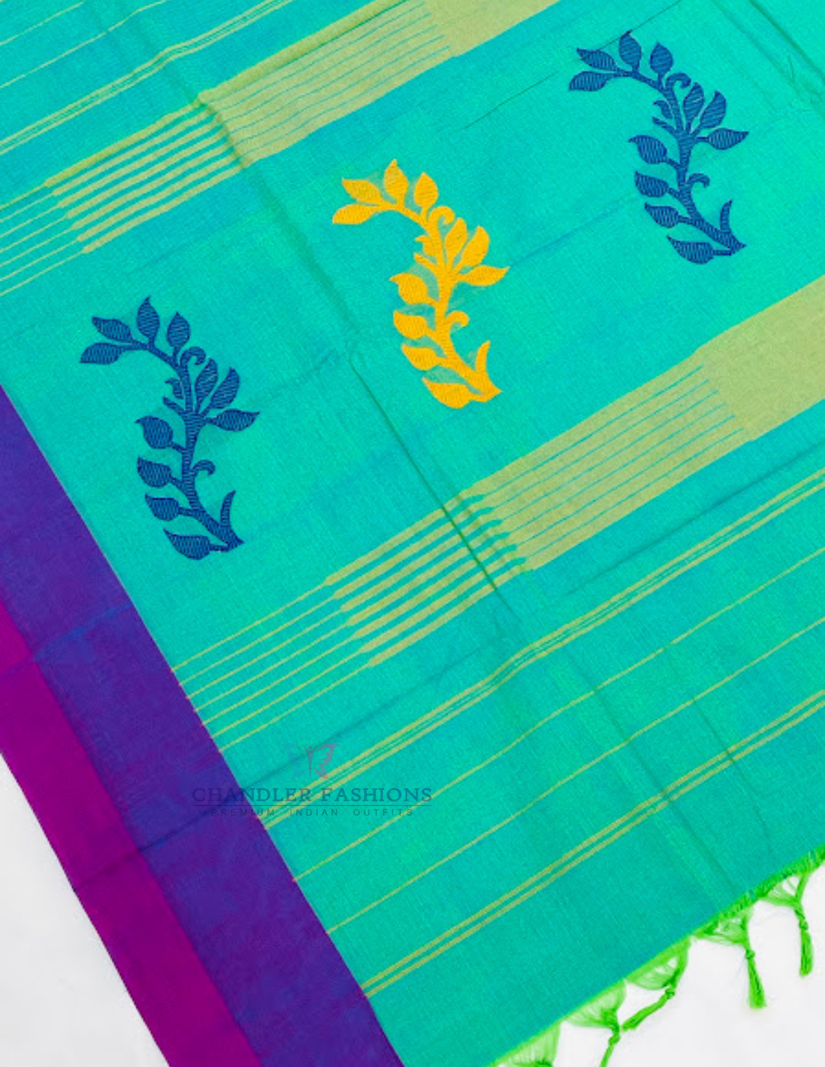 Stunning Green Color Cotton Saree Thread Work For Women