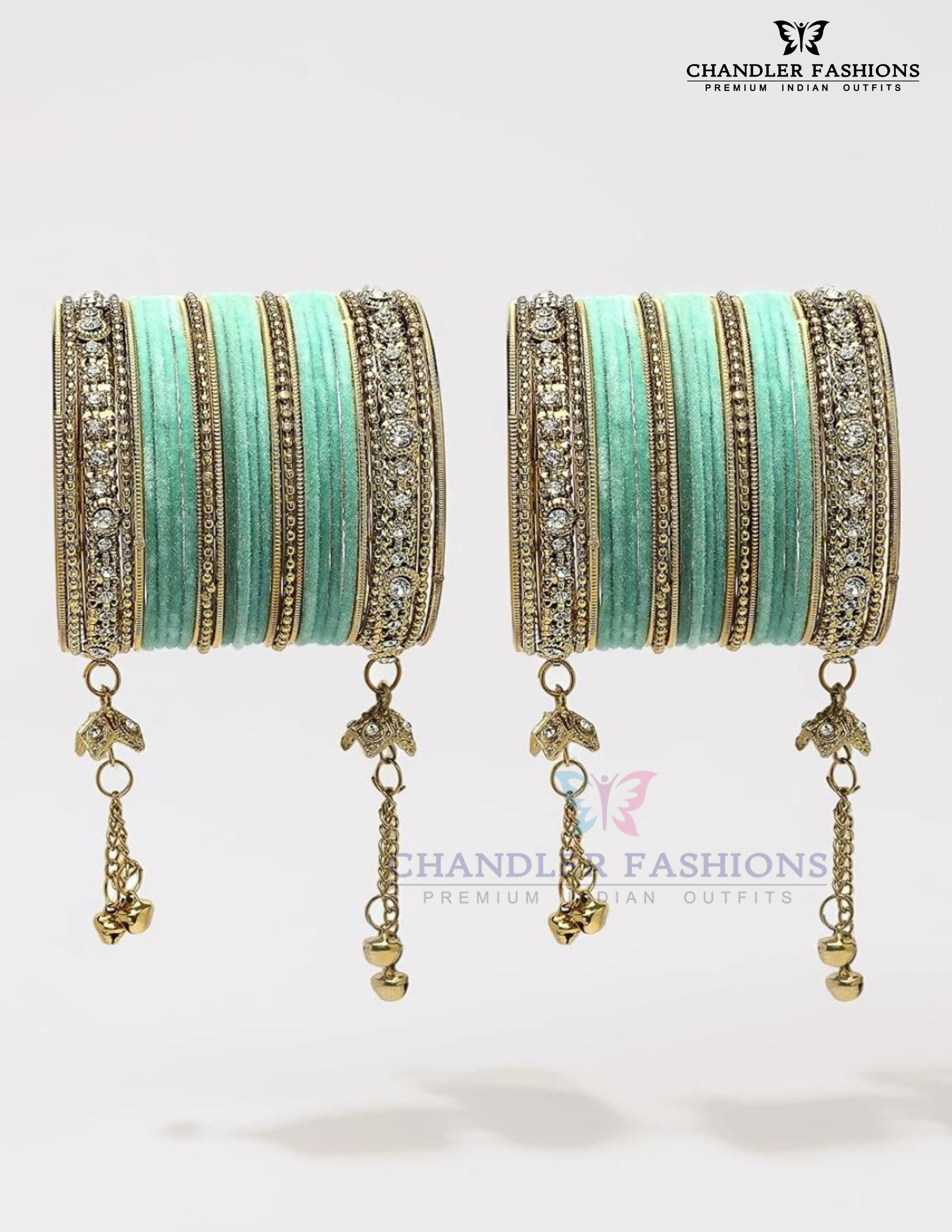 Gorgeous Sea Blue Color Jhumka With Stones And Beads Design Metal Bangles For Women