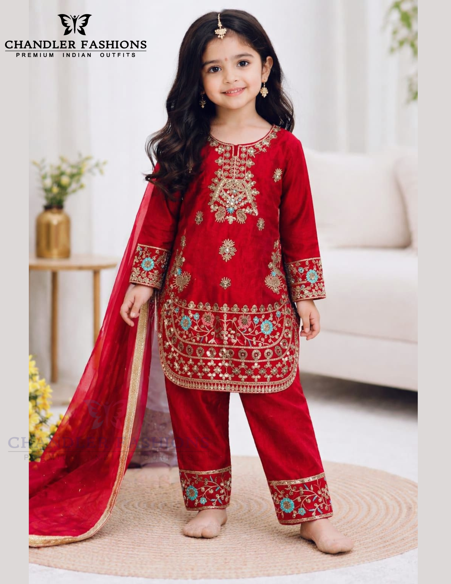 Beautiful Red Color Ready to Wear And Embroidery Work Palazzo Suits For Girls