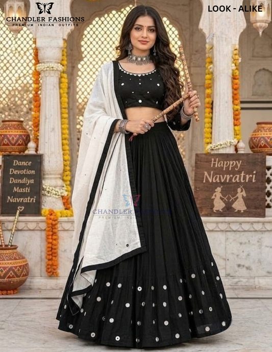 Amazing Black Color Rayon Cotton Mirror Work Chaniya Choli For Women