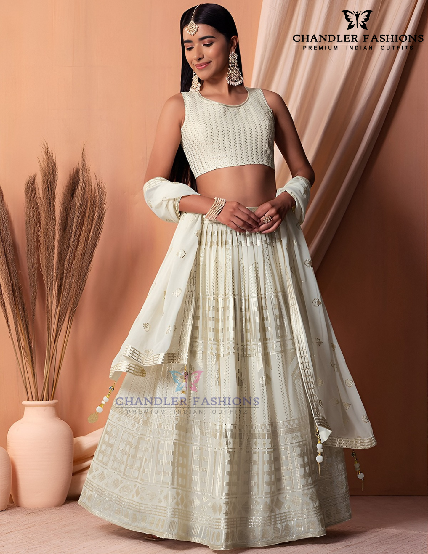 Amazing White Color Georgette Lehenga Choli With Thread, Sequins And Embroidery Work