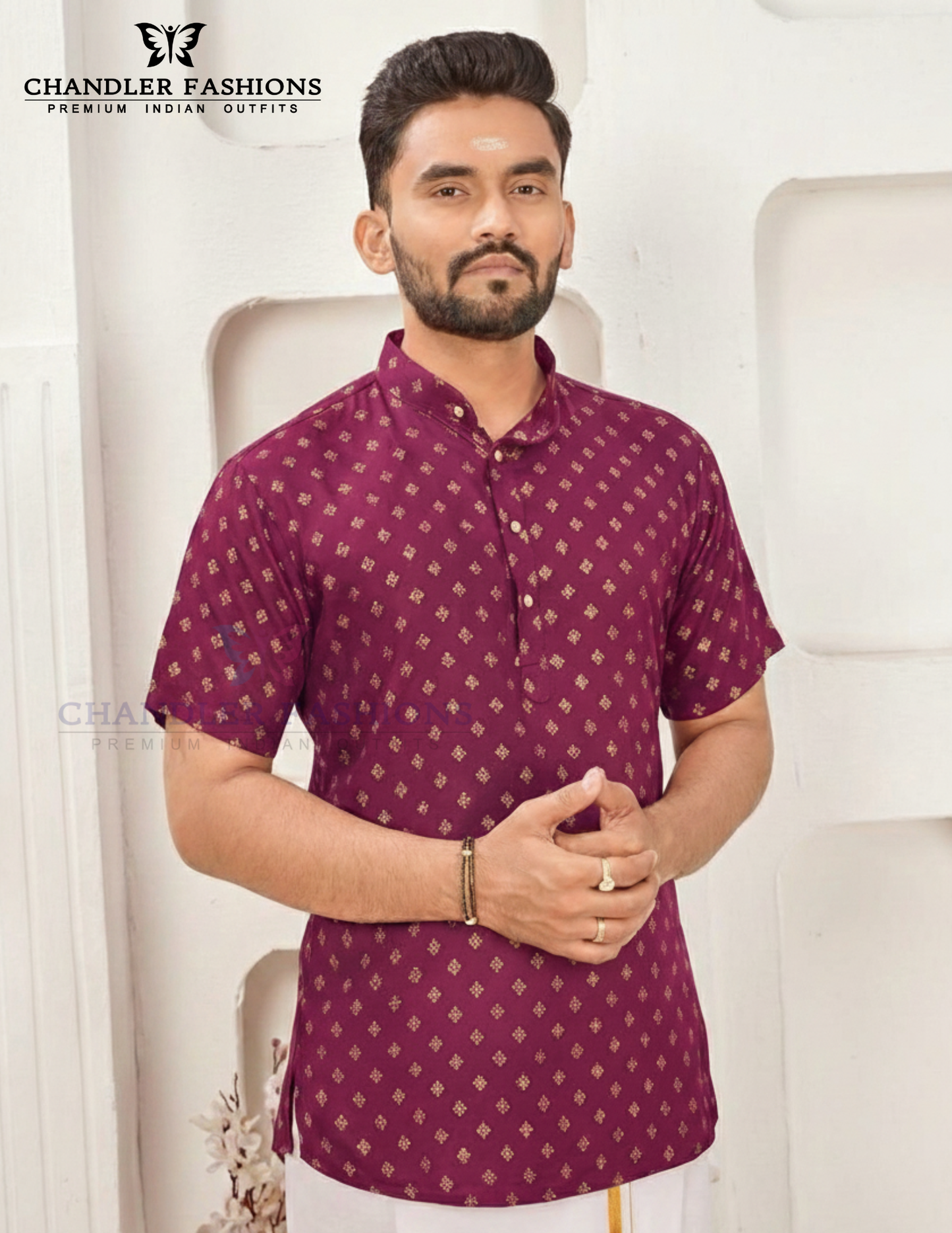 Elegant Violet Color Cotton Short Kurta For Men