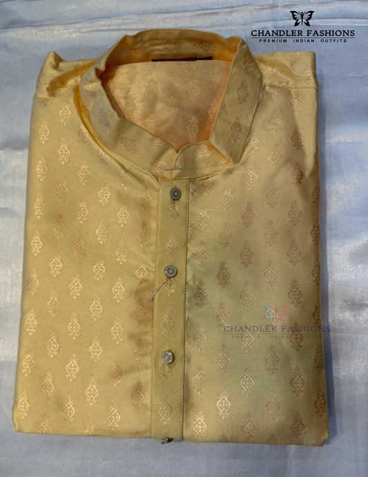 Attractive Yellow Color Jacquard Self Design Men's Kurta Set