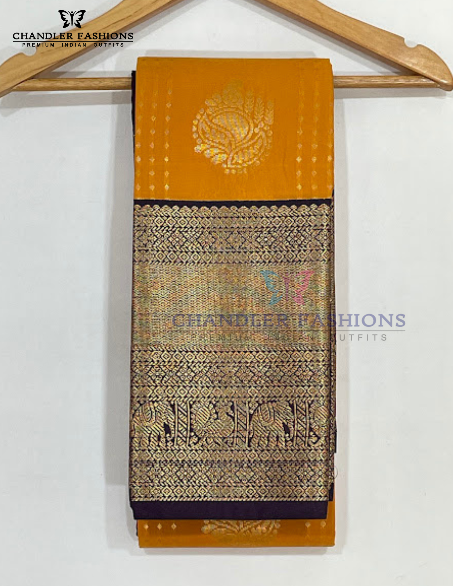 Yellow Color Pure Kanchi Silk With Purple Border And Gold Zari Work  Saree Near Me