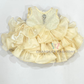 Pretty Sandal Color Sequins Work Frock With Brooch Pin For Girls