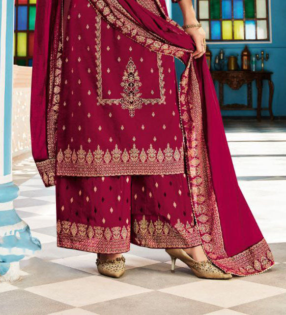 Colored Cotton Palazzo Suits With Printed Lace Work In Tempe