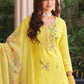 Attractive Yellow Color Cotton Embroidery Kurti With Dupatta In Tempe