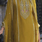  Mustard Yellow Embroidery Work With Soft Organza Salwar Suit In Yuma