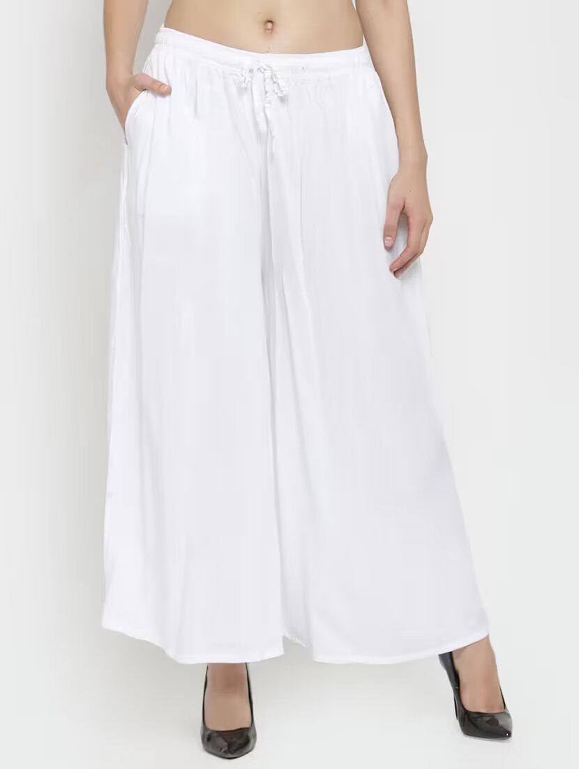 Charming White Colored Rayon Palazzo For Women