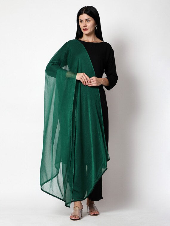 Measuring Dark Green Color Women's Chiffon Dupatta In USA