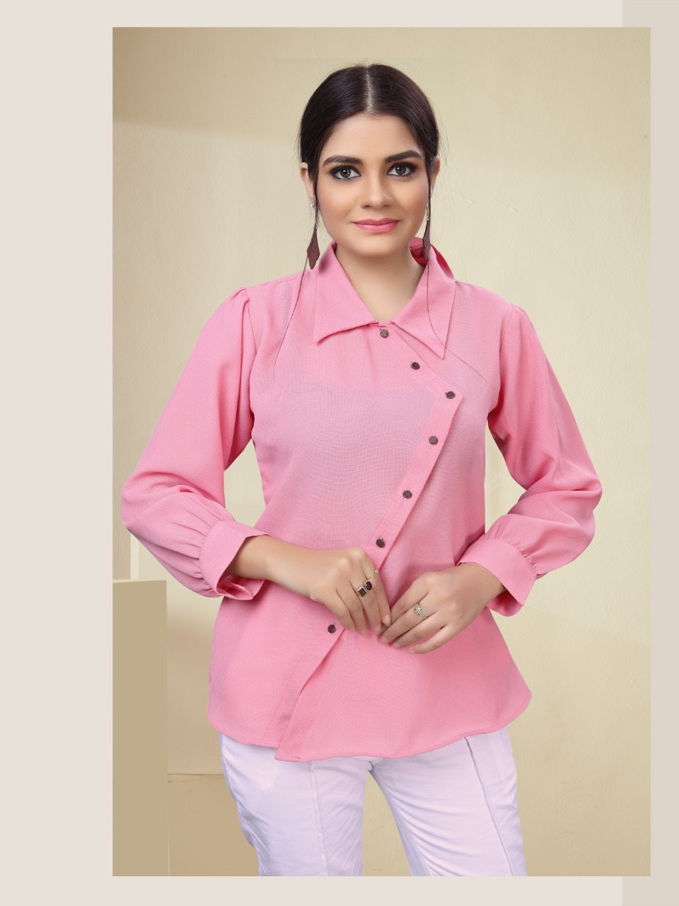 Fashionable Pink Color Georgette Mix Full Hand Rayon Women's Top