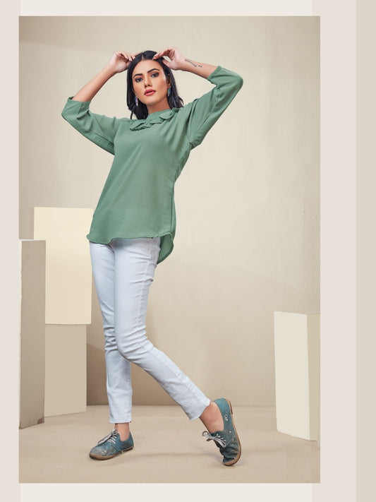 Fashionable Green Color Rayon Women Western Top