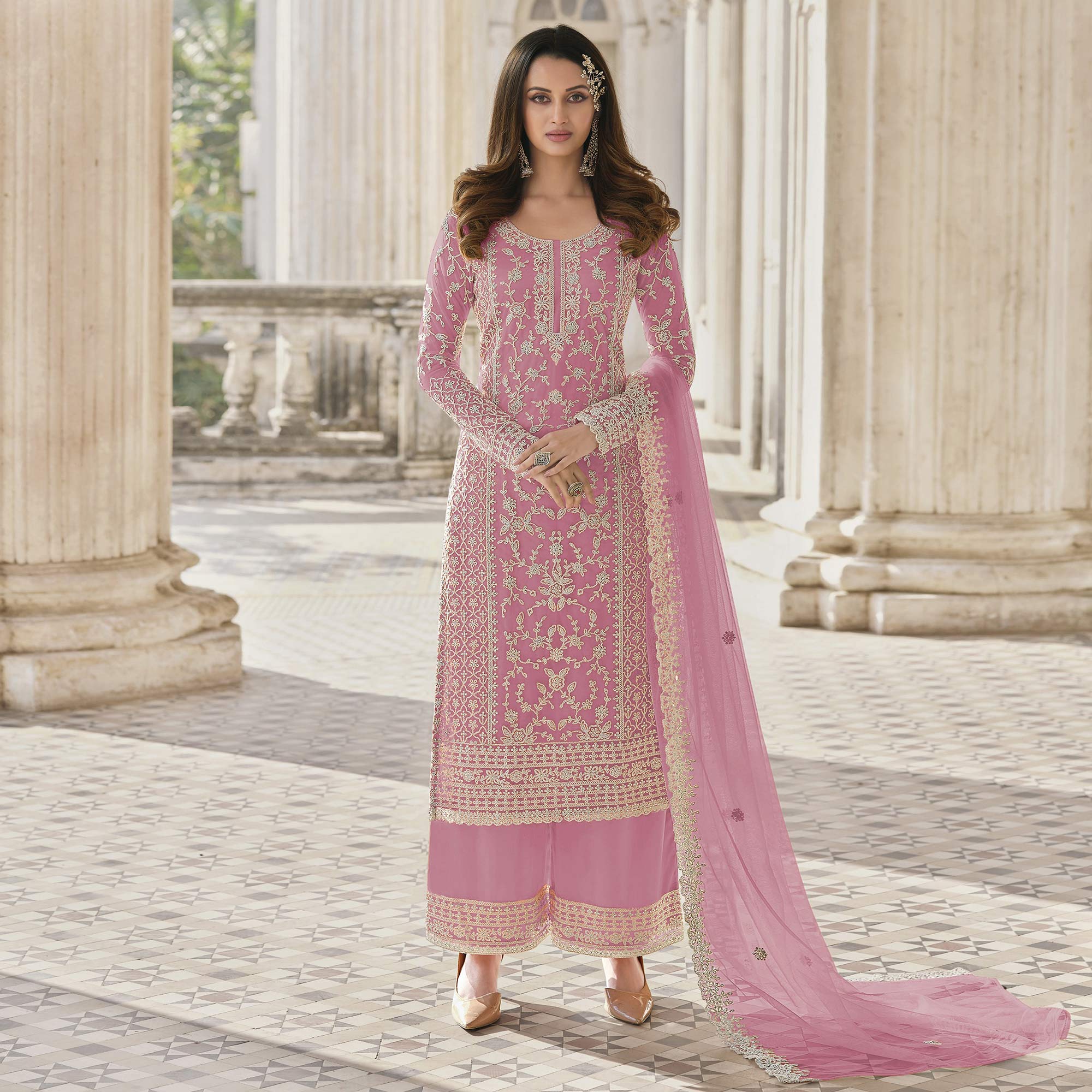 Buy Net Light Pink Salwar Suit (NWS-6844) Online