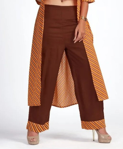 Embroidered Crop Top And Palazzo Pant With Long Striped Shrug In Chandler