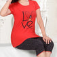 Women's Red Blush Cotton Top With 3/4th Pant & Full Pant Nightwear 3 pieces Set