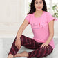 Women's Pink Blush Top With 3/4th Pant & Full Pant Nightwear 3 pieces Set