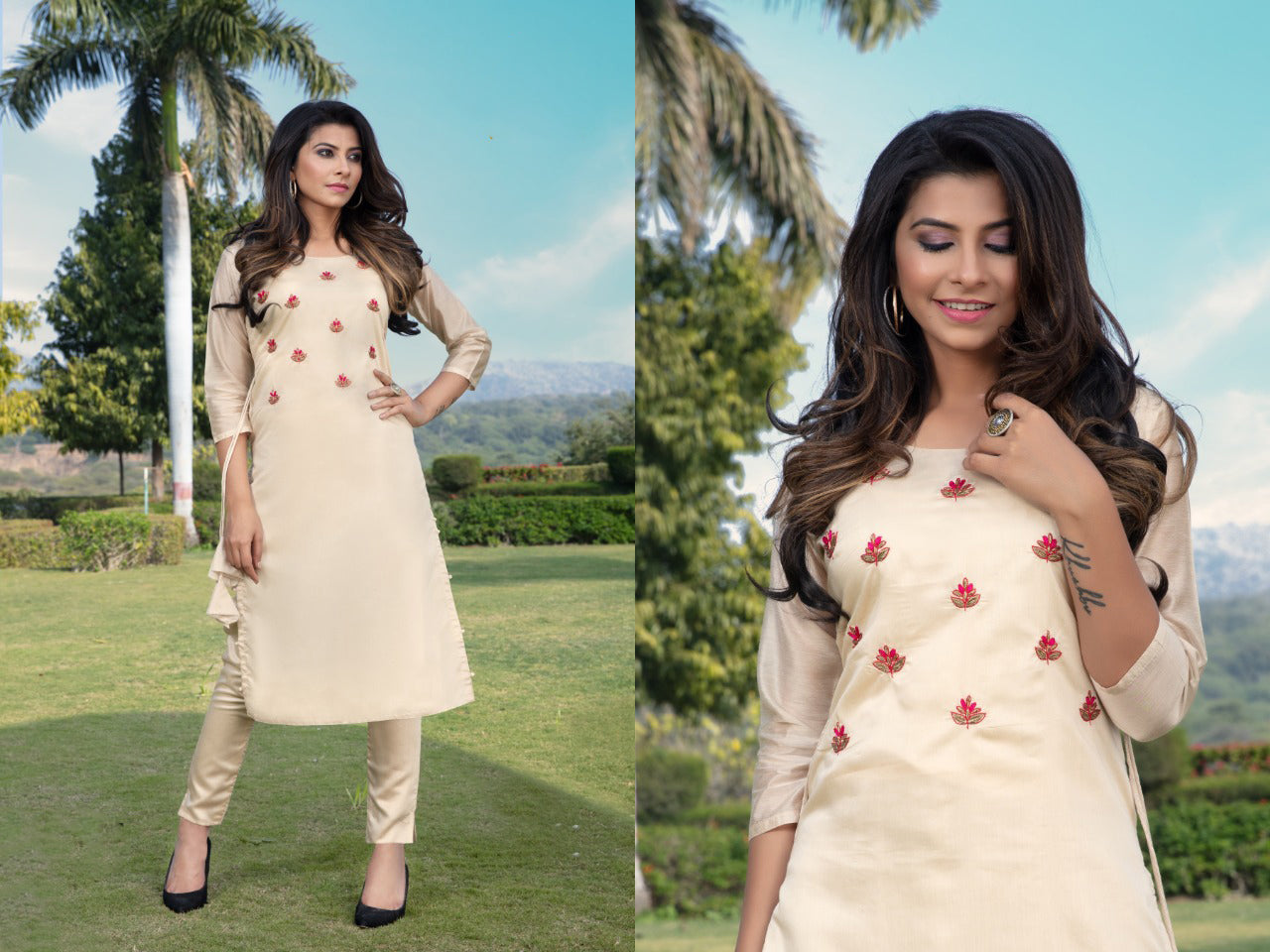 Straight Kurti With Fancy Pant In Glendde