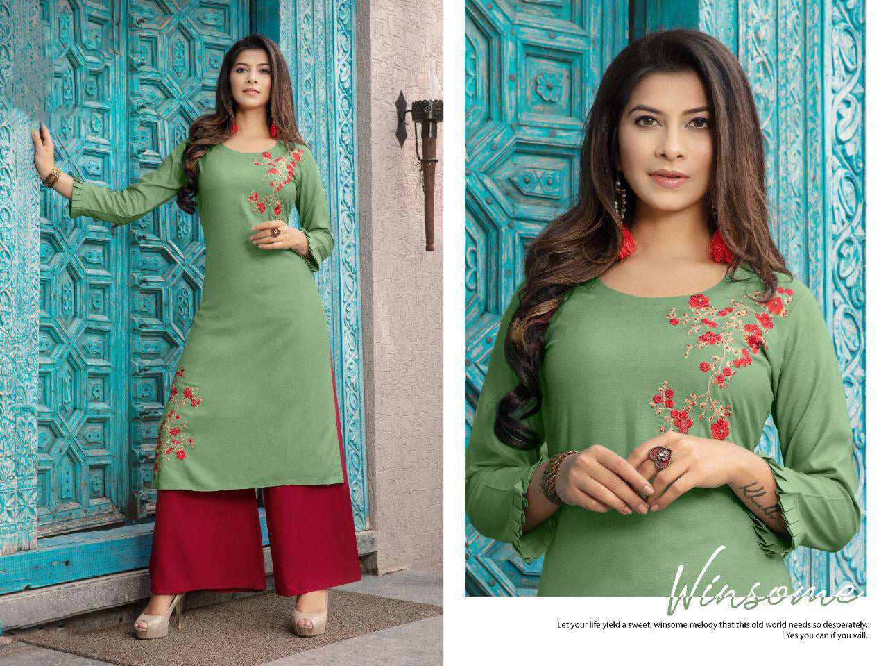 Buy Candy Pink And Rani Pink Shaded Peplum Kurti And Palazzo Pants With  Lucknowi Thread Work Online - Kalki Fashion