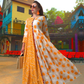 Pleasing Yellow Cotton Round Neck Long Anarkali Dress