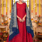 Red Rayon Long Gown With Royal Blue Banarasi Jacquard Dupatta
