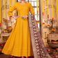 Yellow Color Chikan And Sequins Work Long Gown With Banarasi Dupatta