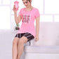 Comfy Women's Black and Pink Cotton Printed Tee With Striped Pants And Shorts 3 Piece Set