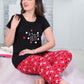 Comfy Women's Black and Red Cotton Printed Tee With Pants And Shorts 3 Piece Set