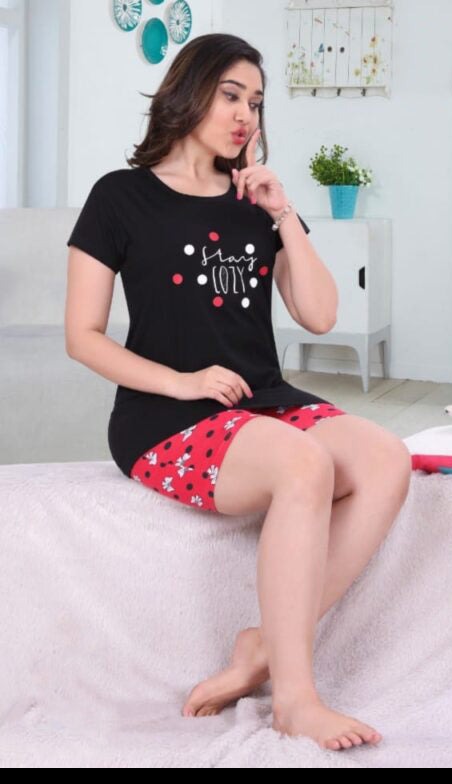 Women's Black and Red Cotton Printed night wear near me