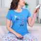 Comfy Women's Light Blue Cotton Printed Tee With Pants And Shorts 3 Piece Set