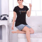 Comfy Women's Black and Grey Cotton Printed Tee With Pants And Shorts 3 Piece Set
