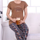Comfy Women's Brown and Black Cotton Printed Tee With Pants And Shorts 3 Piece Set
