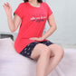 Comfy Women's Hot Pink and Blue Cotton Printed Tee With Pants And Shorts 3 Piece Set