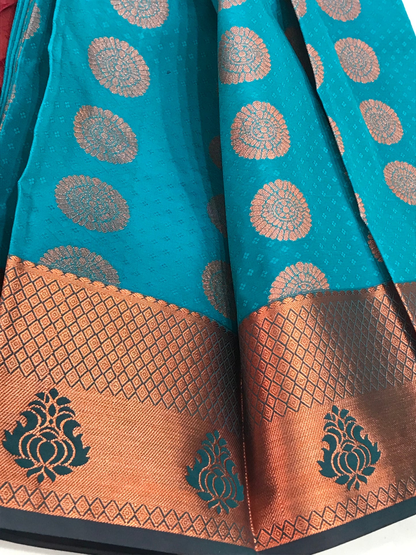 Blue Color Emboss Butta Motifs with Copper Zari Border in USA