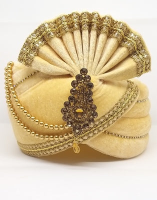 Beige Art Silk Wedding Turban