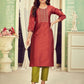 Appealing Red Silk Cotton 3/4th Sleeved Kurti