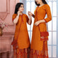 Like Mom Like Daughter Orange Stylish Printed Rayon Kurti With Skirt & Purse