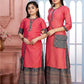 Like Mom Like Daughter Pink Stylish Printed Rayon Kurti with Skirt & Purse