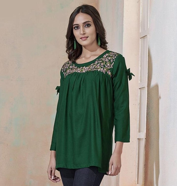 Rayon Green Color Western Top Near me